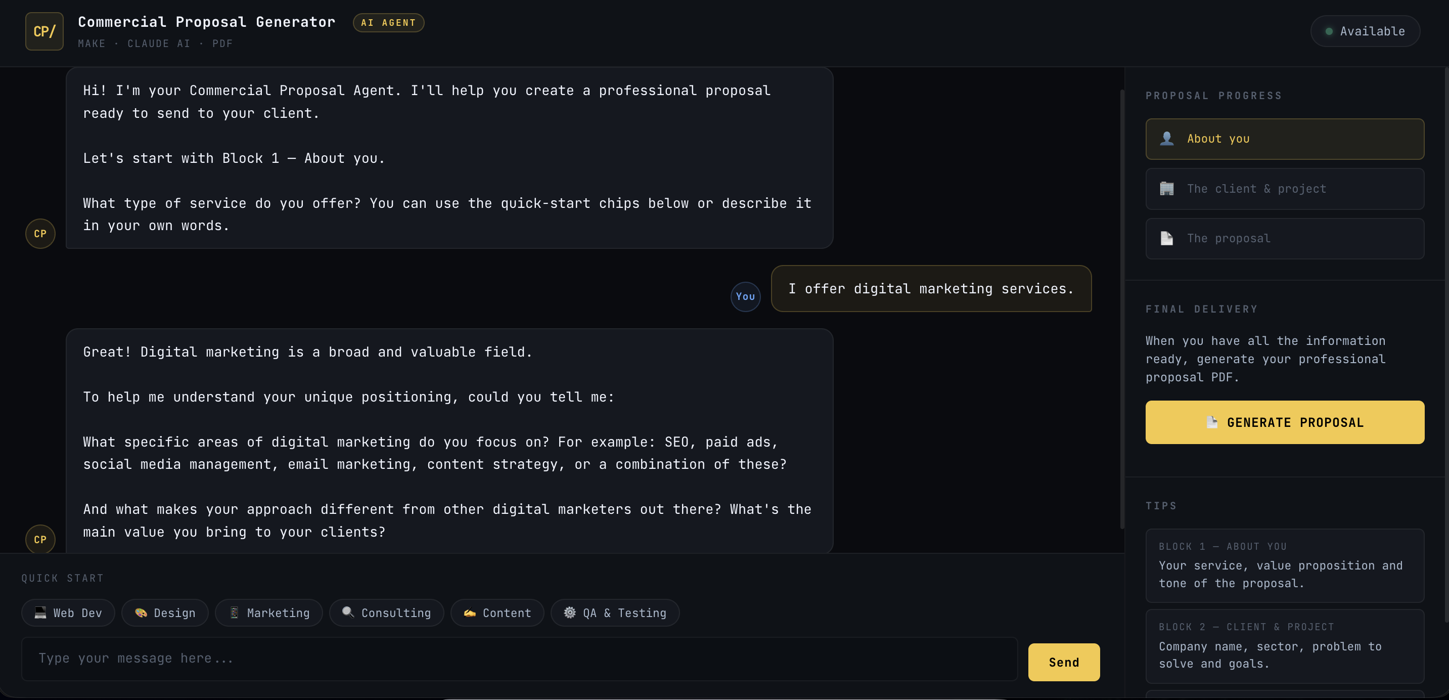 Commercial Proposal Generator — captura 1