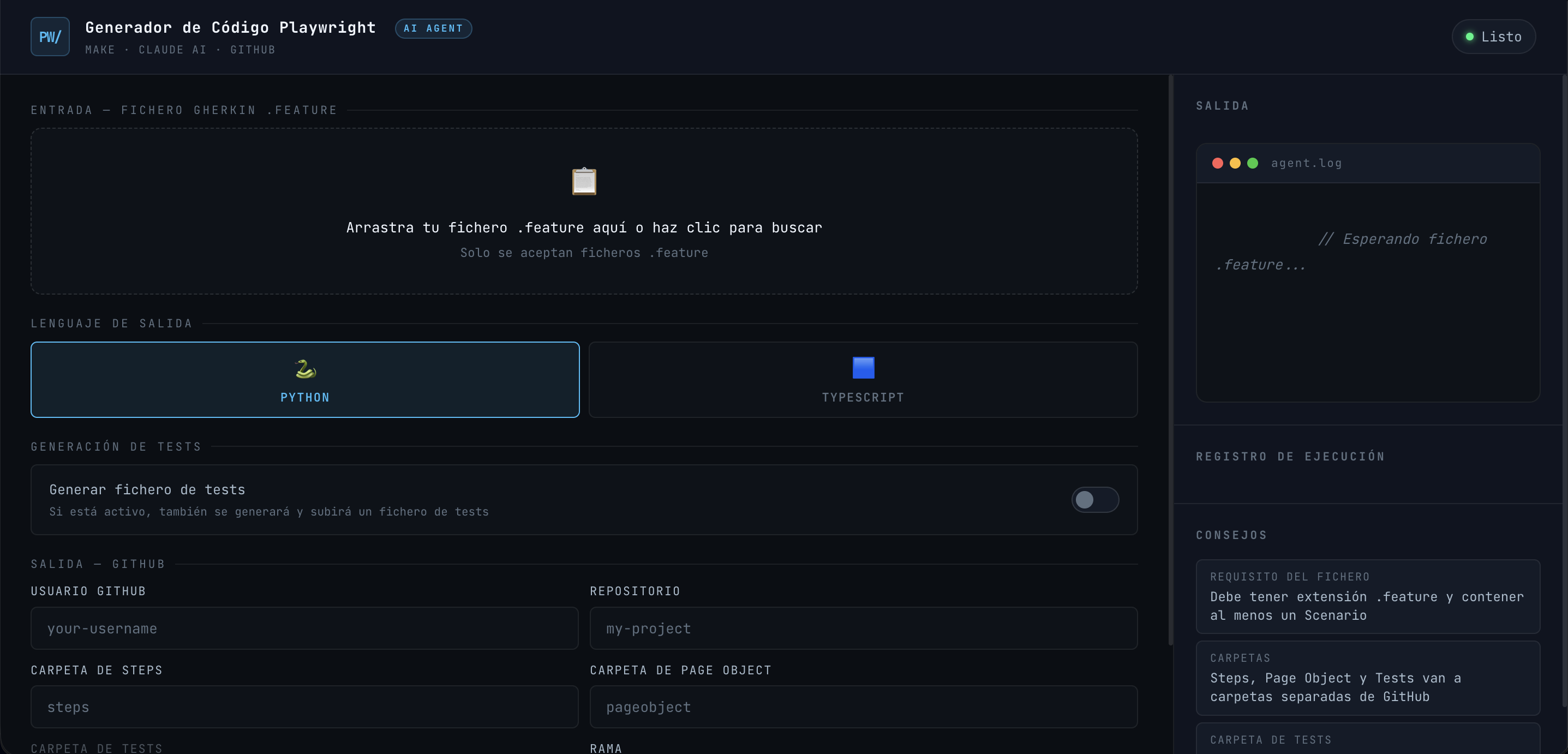 Playwright Code Generator — captura 1